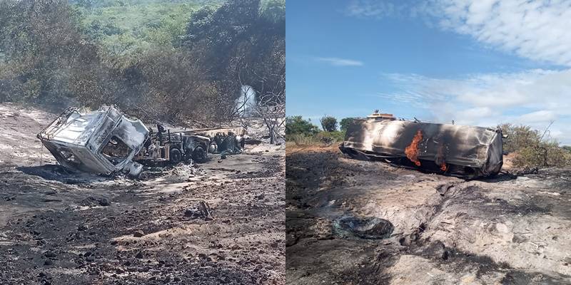Dois jovens morrem carbonizados após carreta pegar fogo e explodir no PI