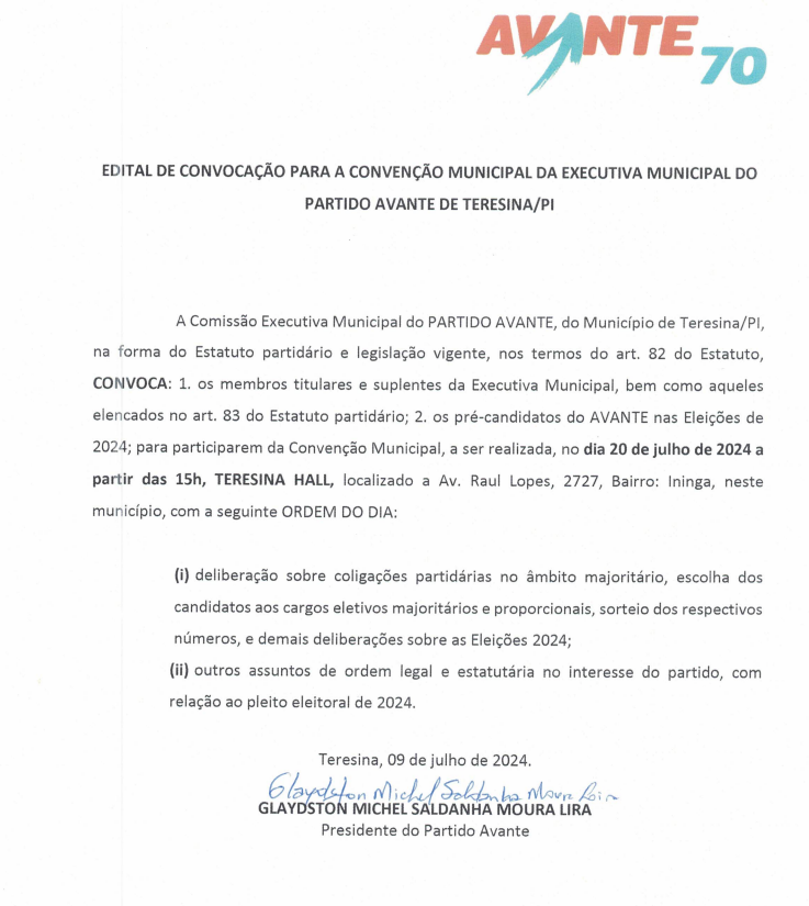 Teresina: Avante convoca militantes para convenção municipal