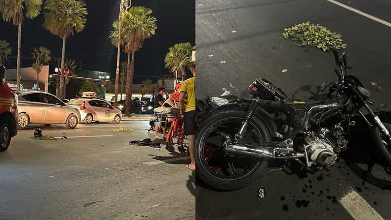Três pessoas ficam feridas após uma colisão entre um carro e duas motos na Av. João XXII