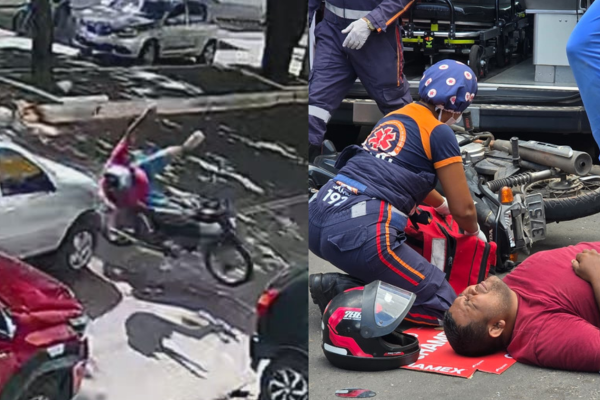 Carro atinge moto na Avenida Joaquim Nelson e deixa motociclista ferido