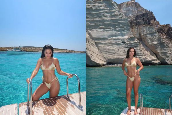 Maisa brilha na Grécia e arranca suspiros com cliques em passeio de barco