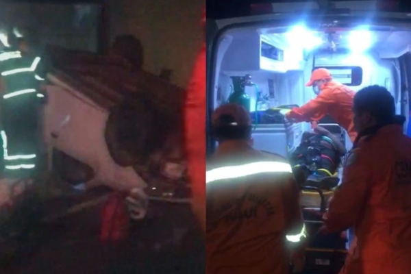 Motorista de aplicativo colide com carro estacionado e capota veículo em Teresina