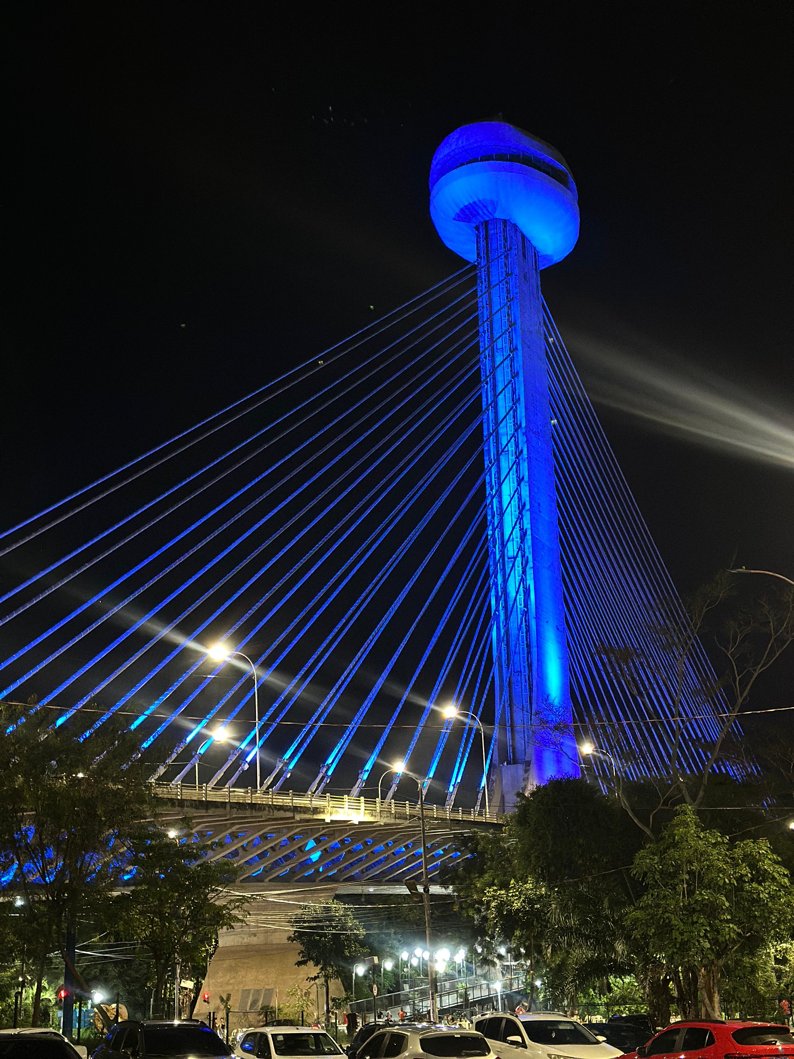 Ponte Estaiada recebe iluminação azul em campanha mundial que homenageia policiais mortos em serviço