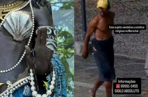 Polícia divulga imagens de homem acusado de depredar imagem de Iemanjá