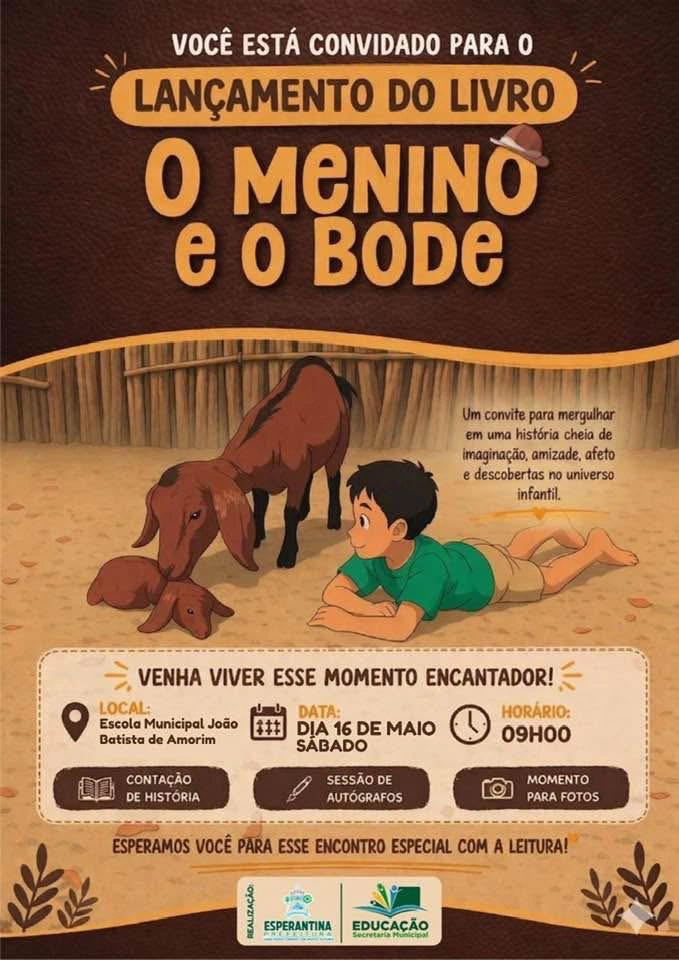 Livro “O Menino e o Bode” será lançado neste sábado em Esperantina