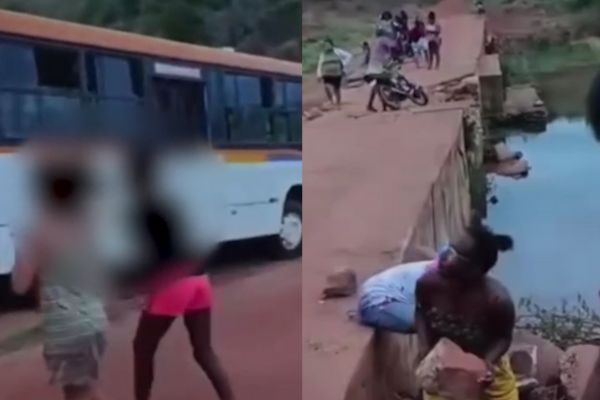 Crianças carregam pedras para ônibus escolar passar em estrada abandonada em Picos