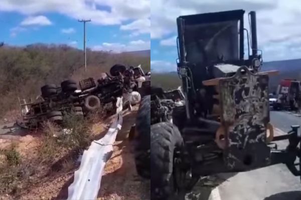 Caminhão betoneira tomba na Serra de Simões e motorista fica preso às ferragens