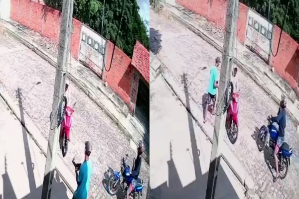 Veja o momento em que trio de assaltantes armados rouba uma motocicleta em Teresina