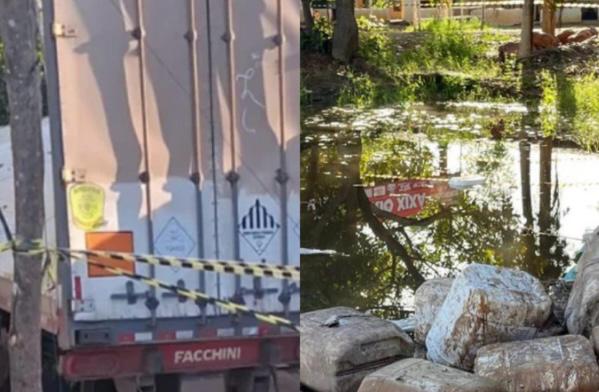 Balneário Xixá é interditado após caminhão tombar e contaminar riacho em Bertolínia