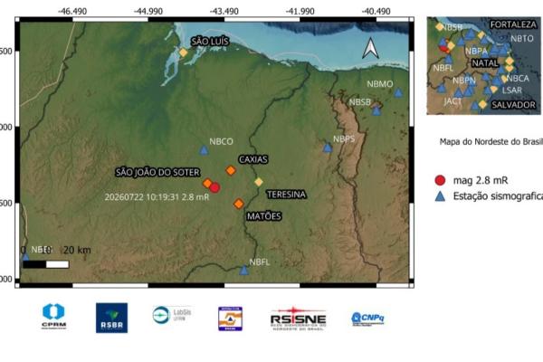 Tremor de terra de magnitude 2,8 é registrado no Maranhão